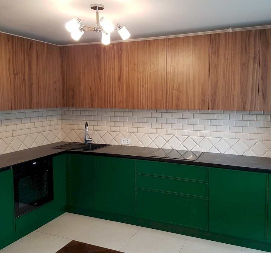 Купить зеленую кухню-Кухня МДФ в эмали «Модель 599»-фото1